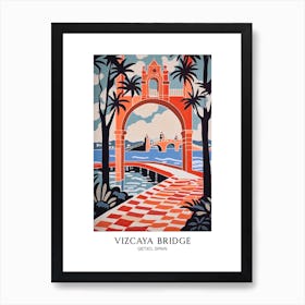 Vizcaya Bridge, Getxo, Spain, Colourful Travel Poster Art Print