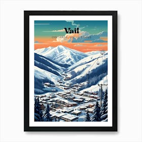 Vail Colorado USA Snow Mountain Travel Art Illustration Art Print