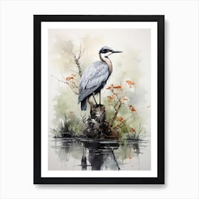 Crane, Japanese Brush Painting, Ukiyo E, Minimal 3 Art Print