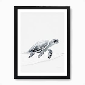 Sea Turtle In Deep Ocean, Sea Turtle Minimal Line Drawing 1 Art Print