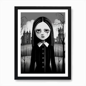 Nevermore Academy With Wednesday Addams Line Art 05 Fan Art Art Print