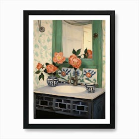 Bathroom Vanity Painting With A Camellia Bouquet 1 Art Print