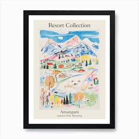 Poster Of Amangani   Jackson Hole, Wyoming   Resort Collection Storybook Illustration 3 Art Print