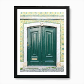 The green door nr. 17A in Alfama, Lisbon, Portugal - summer travel photography by Christa Stroo Photography Art Print