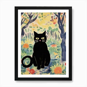 Henri Edmond Cross Style Cat In A Flower Garden 3 Art Print