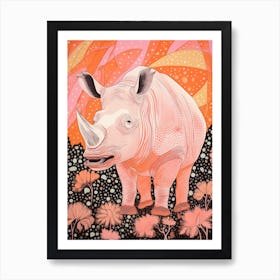 Rhino Abstract Geometric Orange & Pink 2 Art Print