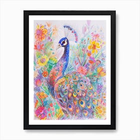 Peacock Maxmalism Floral Portrait 5 Art Print