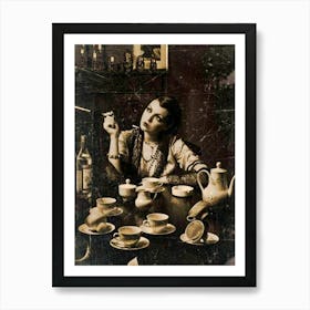 Vintage Witch - Smoking, Drinking Tea and Gazing Dreamily- La Belle Otero 1920s Art Deco Victorian Remastered Witchy Moon Goddess Fairytale Retro Cool Photograph Tasseomancy Psychic Fortune Teller Gypsy Style Art Print