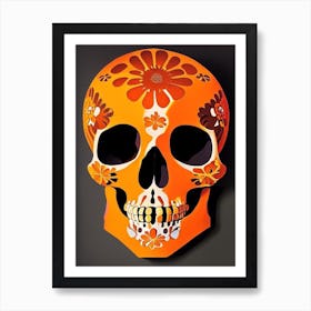 Skull With Floral Patterns Orange Matisse Style Art Print