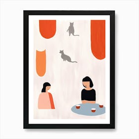 Tiny People At The Cat Cafe Illustration 3 Art Print