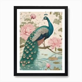 Floral Peacock Tail In The Water Art Print