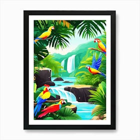 Colorful Parrots In The Jungle 2 Art Print