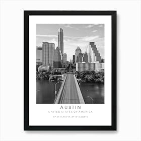 Austin Texas Usa Black And White Art Print