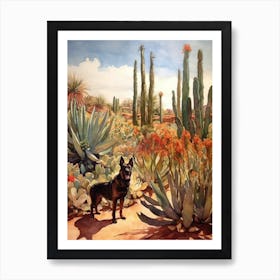 Painting Of A Dog In Desert Botanical Garden, Usa In The Style Of Watercolour 02 Art Print