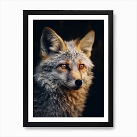 Gray Fox Close Up Realism 4 Art Print