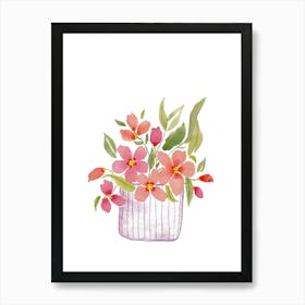 Watercolor Flowers In A Basket Art Print