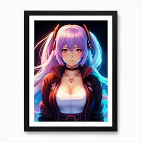 Anime Girl With Purple Hair Art Print