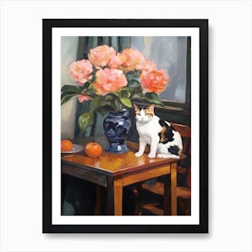 Flower Vase Peony With A Cat 1 Impressionism, Cezanne Style Art Print