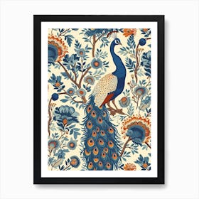 Vintage Blue Floral Peacock Wallpaper Inspired 3 Art Print