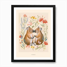Folksy Floral Animal Drawing Wombat 4 Poster Art Print