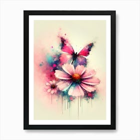 Butterfly And Flowers 1 Art Print