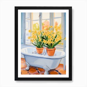 A Bathtube Full Of Daffodil In A Bathroom 2 Art Print