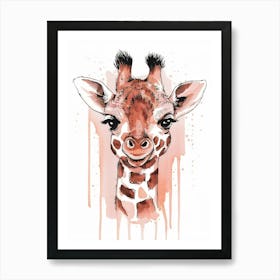 Portrait of Baby Giraffe Watercolor Nursery Art Art Print