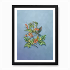 Vintage Red Loasa Flower Botanical Art on Summer Song Blue n.0938 Art Print
