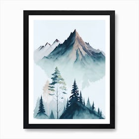 Mountain And Forest In Minimalist Watercolor Vertical Composition 352 Art Print