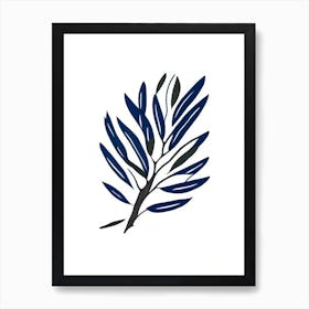 Olive Branch Symbol Blue And White Line Drawing Art Print