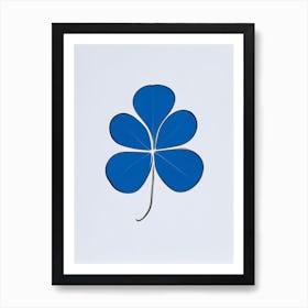 Four Leaf 1 Clover Symbol Blue And White Line Drawing Art Print