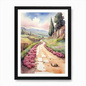 Watercolor Of A Country Road Art Print