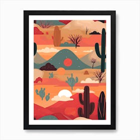Colourful Retro Desert Sunset 1 Art Print