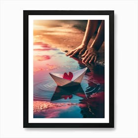 Paper Boat With Heart Art Print