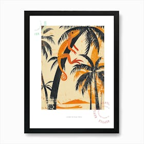 Orange Lizard On The Palm Trees Block Print Poster Art Print