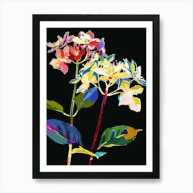 Neon Flowers On Black Hydrangea 1 Art Print