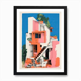 A House In Athens, Abstract Risograph Style 1 Art Print