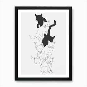 Stack Of Cat Line Drawing 2 Art Print