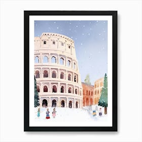 Rome Italy Snow Travel Christmas Painting Blue Art Print
