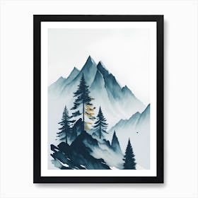 Mountain And Forest In Minimalist Watercolor Vertical Composition 324 Art Print