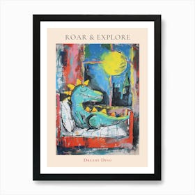 Brushstroke Painting Dinosaur In Bed 1 Poster Art Print