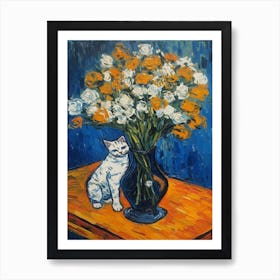 Still Life Of Lilies With A Cat 4 Art Print