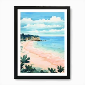 Beach Painting Landscape. Gouache Vintage Travel Art Print