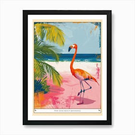 Greater Flamingo Pink Sand Beach Bahamas Tropical Illustration 4 Poster Art Print