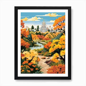 Osaka Castle Park, Japan In Autumn Fall Illustration 2 Art Print