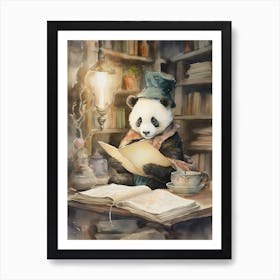 Panda Art Reading Watercolour 4 Art Print