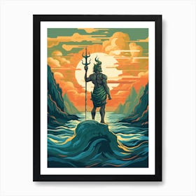  A Retro Poster Of Poseidon Holding A Trident 6 Art Print