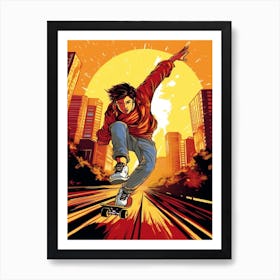 Skateboarding In Sydney, Australia Comic Style 4 Art Print