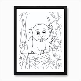 Line Art Jungle Animal White Faced Capuchin 4 Art Print