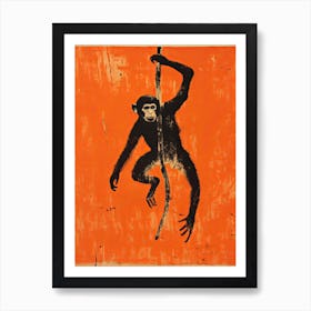 Monkey, Woodblock Animal  Drawing 4 Art Print